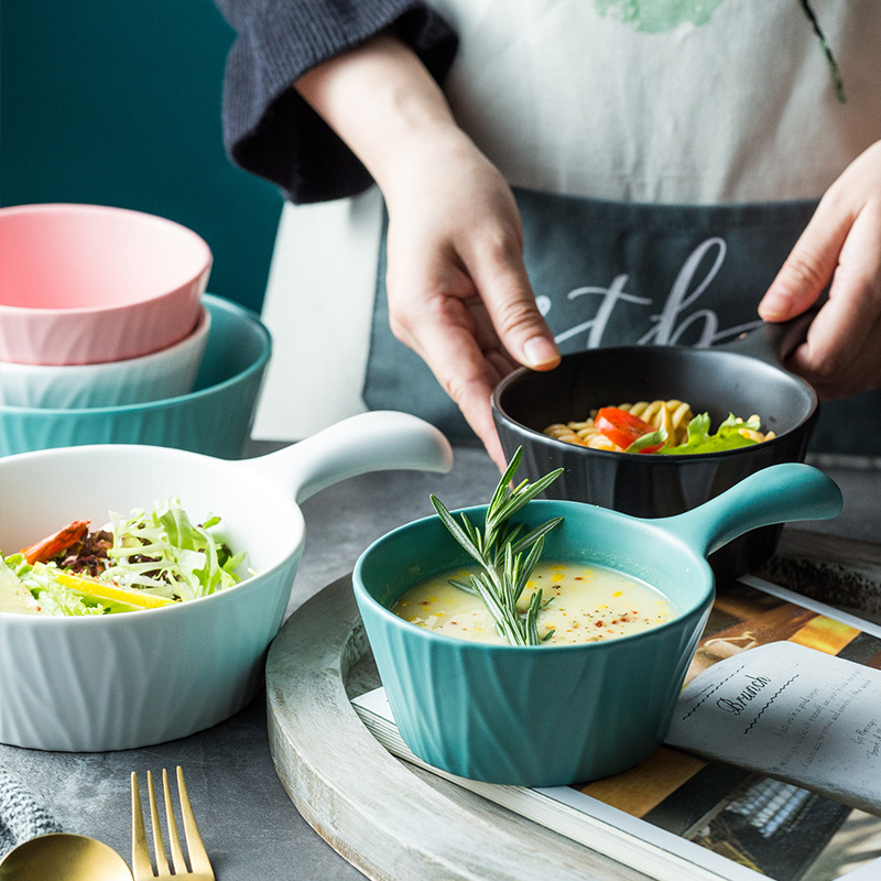 Creative Tree Tattoo Salad Bowl with handle Personality Home Day Style Ceramic Bowl Single Dessert Bowl Fruit Bowl Steamed Egg Bowl