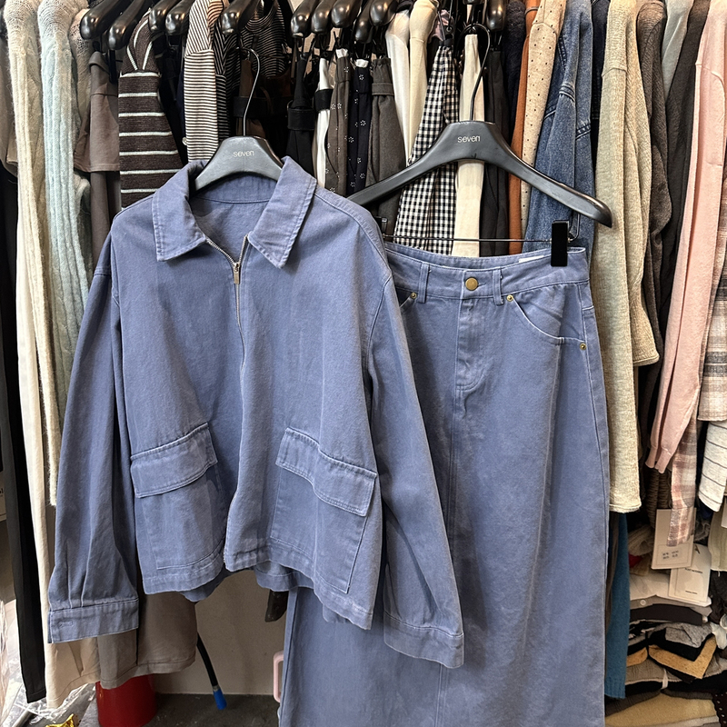 Seven - a Lazy, Casual, Versatile Korean-Style Workwear Short Jacket + Skirt Two-Piece Set 27046 Seven - a Lazy, Casual, Versatile Korean-Style Workwear Short Jacket + Skirt Two-Piece Set 27046
