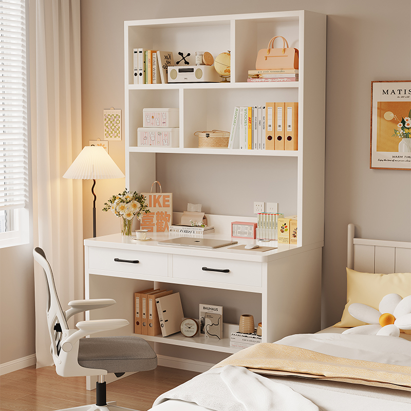 Desk and Bookshelf Integrated Table for Middle and High School Students, Study Table and Bookcase Combination for Home Use, Small Apartment Student Computer Desk