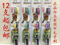 12 white jade medium hair toothbrush hard hair clean tongue coating yellow male and female adult household toothbrush