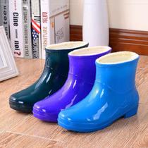 New rain boots grow vegetables spring and autumn season winter cotton rain boots short short water shoes womens non-slip non-velvet warm cotton cover