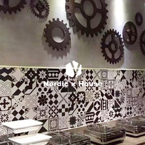 Nordic tile black and white four-grid colored flower brick bar restaurant kitchen bathroom balcony non-slip floor tiles 300