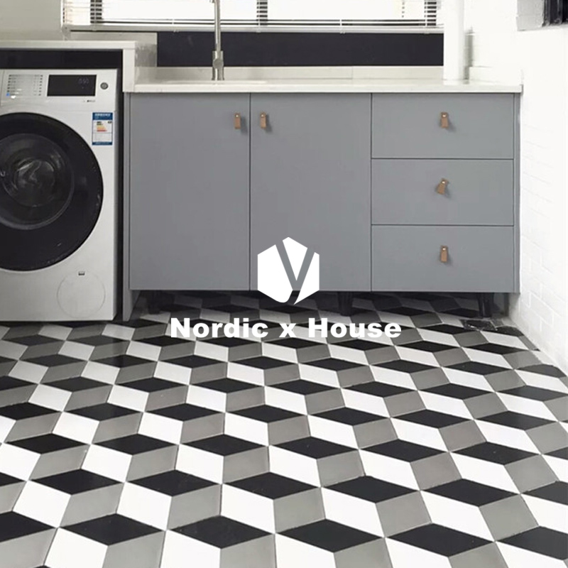Black and white gray six-sided Nordic glazed matte simple kitchen powder room tiles Three-color hexagonal tiles Floor tiles Wall tiles