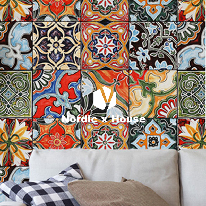 Small tile Spanish hand painted restaurant kitchen and bathroom stair tile art background color flower tile waist line tile 150