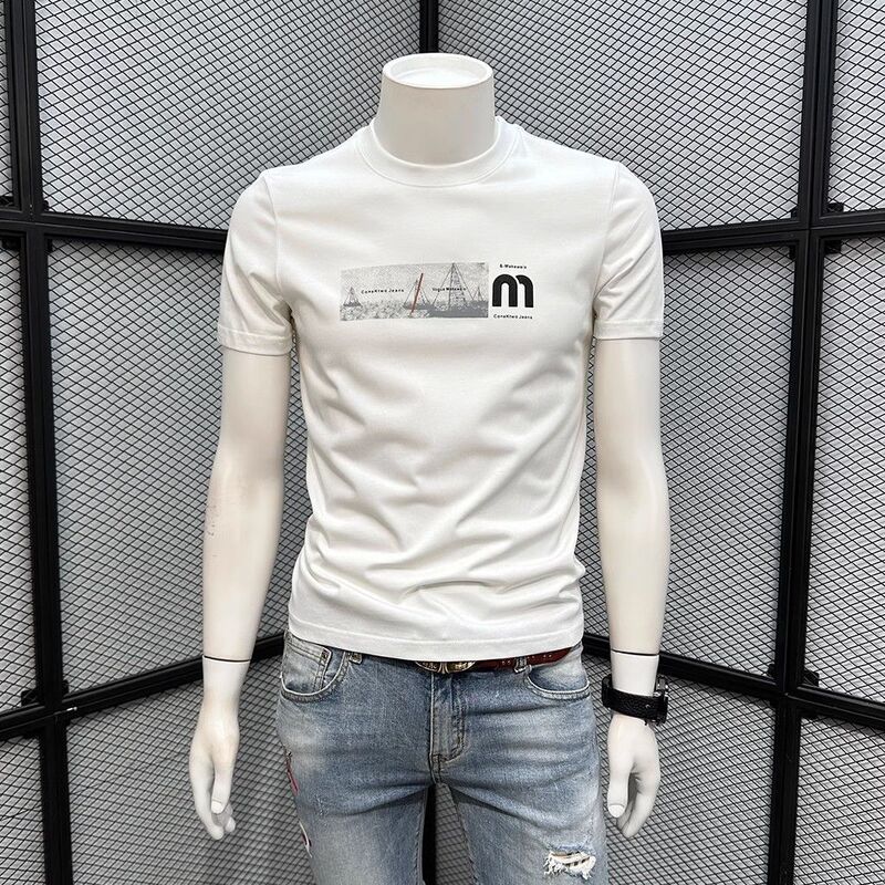 Trendy Men's T-Shirt 2026 New White Short-Sleeve Men's Korean Style Slim Fit Sailboat m Summer Style Half-Sleeve Top Trendy Men's T-Shirt 2026 New White Short-Sleeve Men's Korean Style Slim Fit Sailboat m Summer Style Half-Sleeve Top