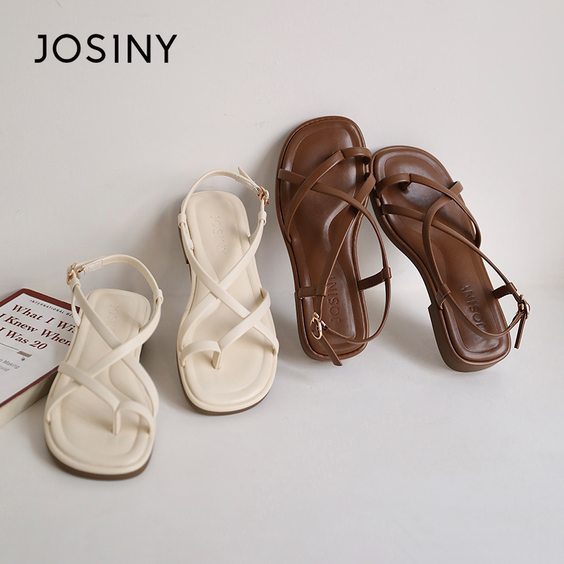 Zhuoshini Summer Women's Sandals Clearance Genuine Round-Toe Flat Roman Thong Sandals with Soft Cross Straps Zhuoshini Summer Women's Sandals Clearance Genuine Round-Toe Flat Roman Thong Sandals with Soft Cross Straps