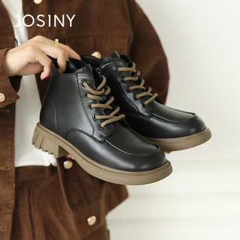 Zhuoshini women's shoes winter new women's short boots covered round toe thick sole lace-up side zipper martin boots versatile and trendy