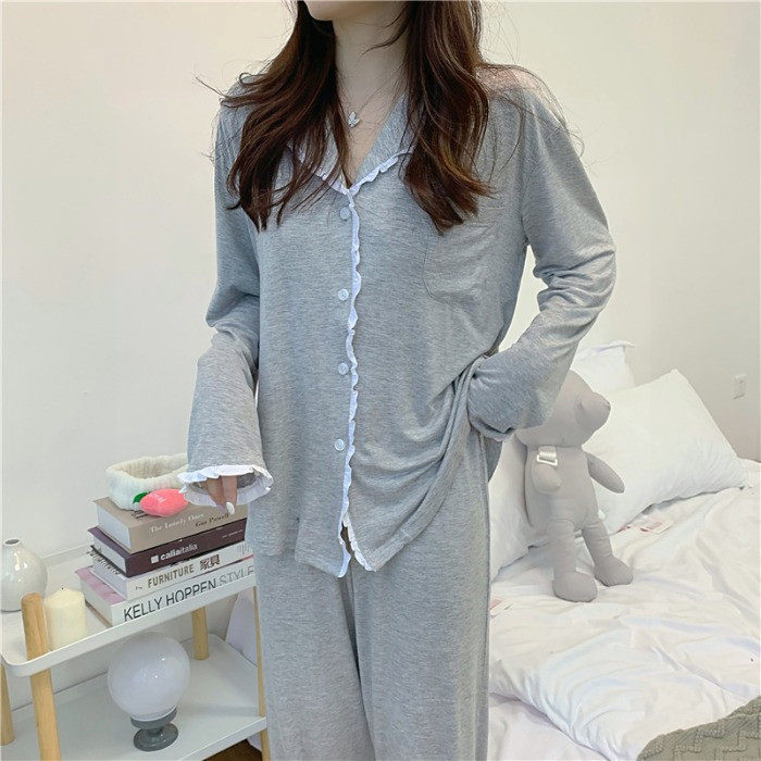 Modal pajamas women's 2022 new cotton long-sleeved autumn and winter ruffled living clothes spring and autumn two-piece suit