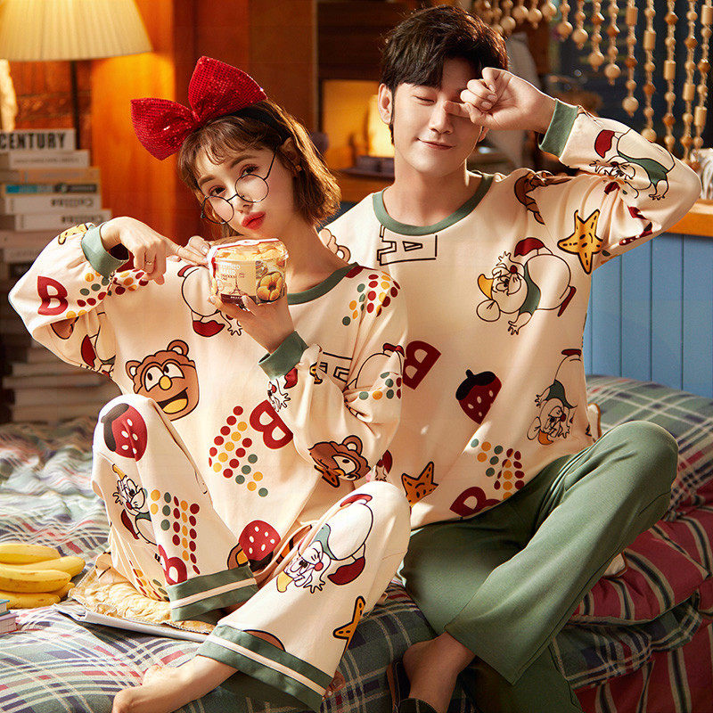 Couple pajamas pajamas women's 2022 new spring and autumn long-sleeved cotton can be worn out high-end women's home wear