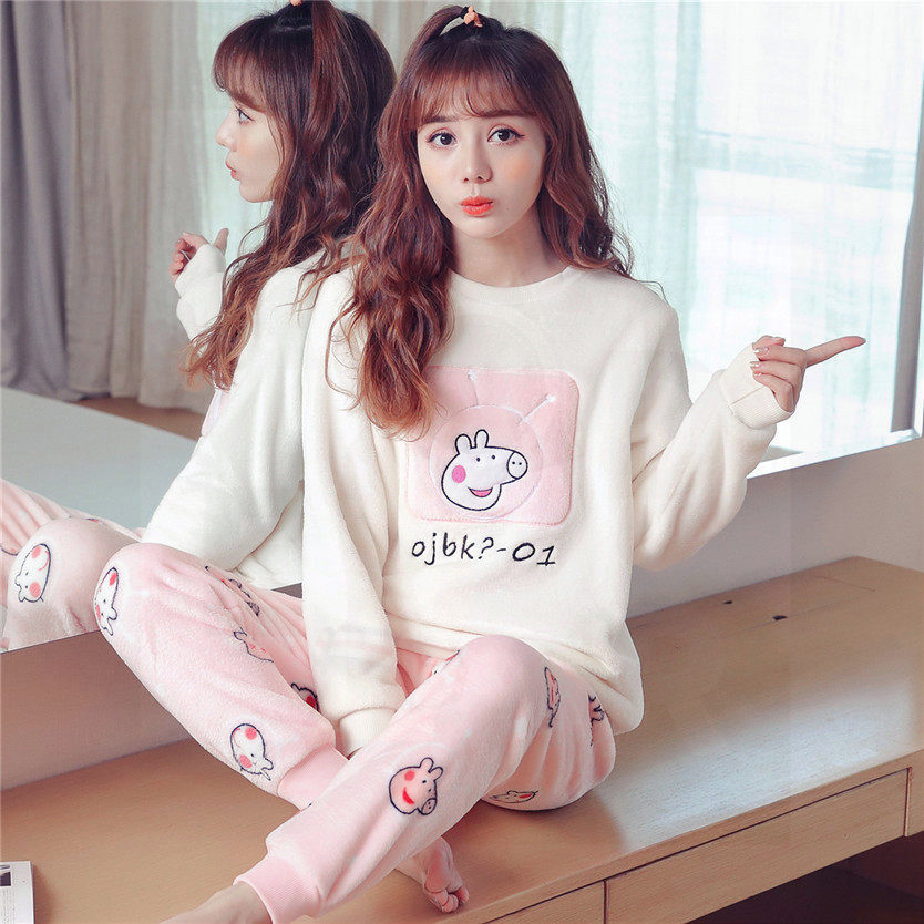 Coral velvet pajamas women's 2022 new winter thickening and velvet cute autumn and winter can be worn outside the home clothes suit