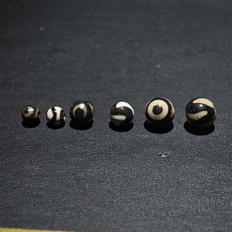 6-10mm Tibetan Pure Tiger Tooth Beads Three-Eyed Dzi Beads Loose Beads for DIY Tibetan-Style Accessories