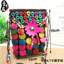 Hot sell Hainan Sanya natural coconut shell pack pure handmade weave bag ethnic wind sloping cross-flower craft 4 colors