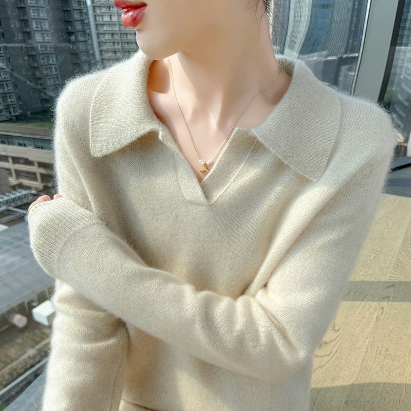 2026 Autumn and Winter New Women's Cashmere Sweater Baby Baby Cashmere Pure Color Sweater with Lapel Casual Fashion Knitted Pullover 2026 Autumn and Winter New Women's Cashmere Sweater Baby Baby Cashmere Pure Color Sweater with Lapel Casual Fashion Knitted Pullover