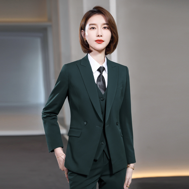 Professional Suit Set for Women, New Autumn Style, Elegant Front Desk Reception Formal Wear, Dark Green Suit, High-End Work Clothes