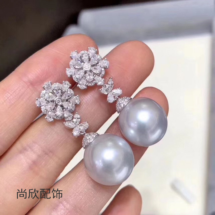 Shanghin DIY accessories new s925 pure silver sweet beauty Pearl Suit Fashion Flowers Earrings Pendant Empty