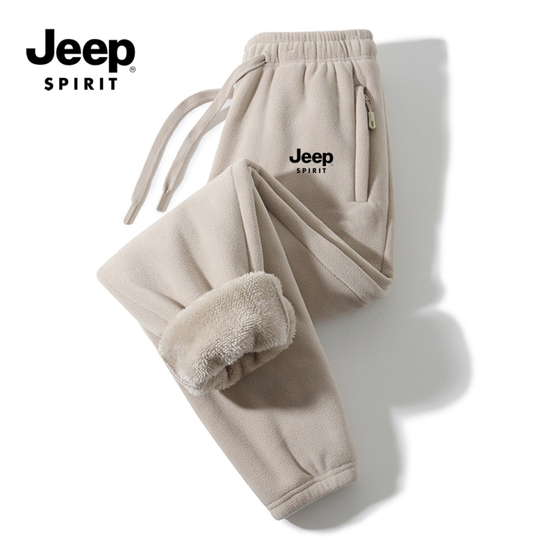 Jeep Jeep Spirit Fleece Pants for Men and Women, Winter Thickened Fleece-Lined Couple Sweatpants, Austrian Fleece Sports Pants
