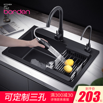 Italian quartz stone sink kitchen wash basin single tank household table basin sink sink black vegetable pool