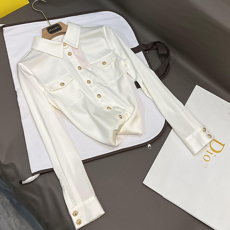 2025 Spring New European and American Style Satin Shirt Socialite Internet Celebrity Comfortable Versatile Casual High-End Shirt 2025 Spring New European and American Style Satin Shirt Socialite Internet Celebrity Comfortable Versatile Casual High-End Shirt