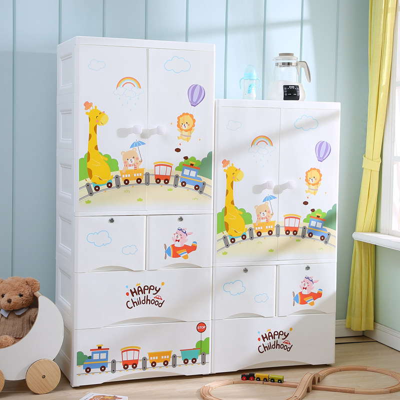 Containing cabinet drawer-type baby wardrobe Children's closet Cartoon Containing Cabinet Toy Containing Cabinet Double Switch Door Bucket Cabinet