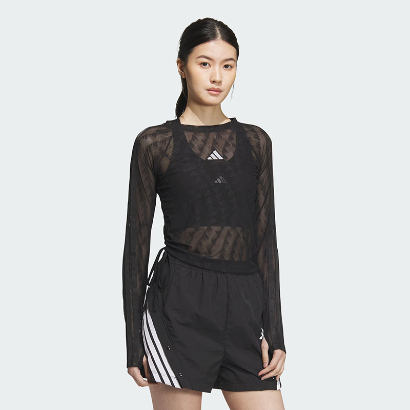 Adidas Women's Summer Versatile Transparent Hollow Out Top Sports Casual Long Sleeve T-Shirt Kb7607