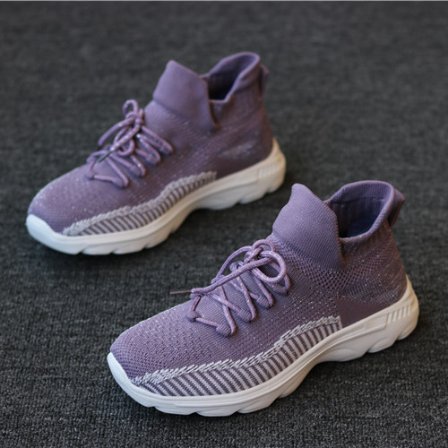 Fly woven lace-up women's casual shoes jogging shoes fitness travel shoes lightweight soft bottom shock-absorbing non-slip sets of feet outdoor shoes