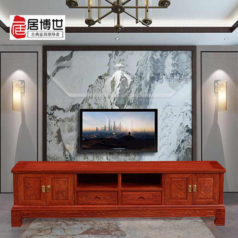 Mahogany furniture Burmese rosewood straight-legged TV cabinet big fruit red sandalwood living room locker Chinese style solid wood floor cabinet
