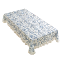 Blue and white porcelain blue embroidered skirt lotus leaf tablecloth literary light luxury high-end cover towel waterproof and oil-proof no-wash anti-scalding coffee table mat