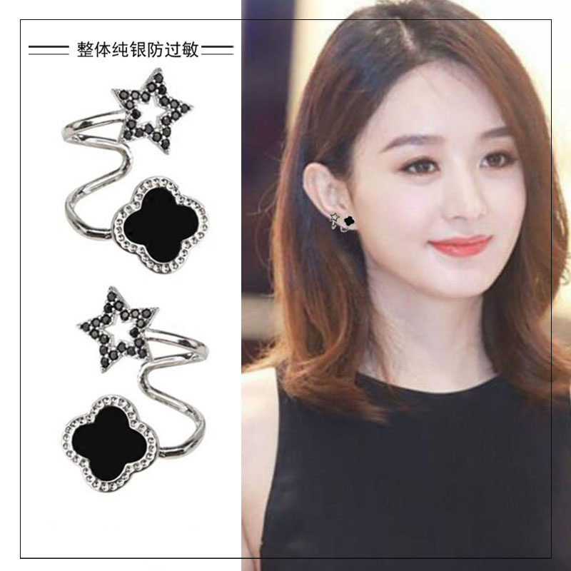 High - Sensor Earring 2023 new tide female temperament net red earnail pure silver four - leaf with French niche ear decoration