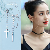 Earrings female sterling silver earrings Japanese and Korean style simple cross temperament geometric earrings jewelry