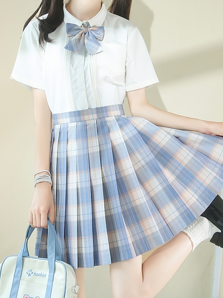 原创格裙制服百褶短裙
