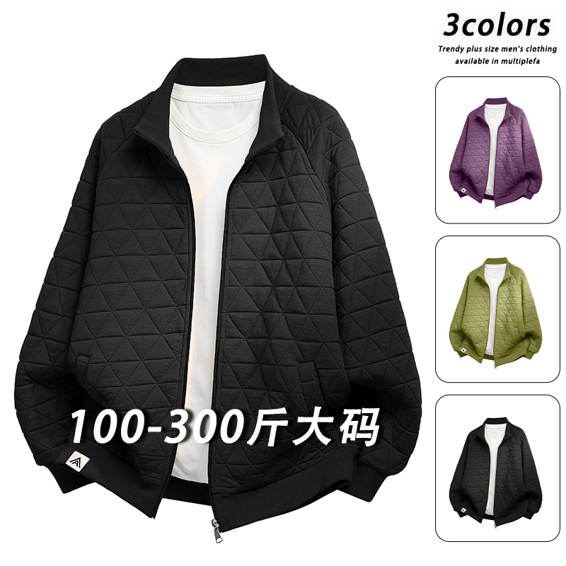 Chanel-Style Thin Cotton Stand-Collar Jacket for Men, 2026 Spring New Loose Casual Plus-Size Trendy Brand Diamond-Patterned Outerwear