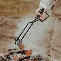 Duck-billed fire pliers carbon clip outdoor fire clamp charcoal clip solid solid wood beech handle barbecue clip