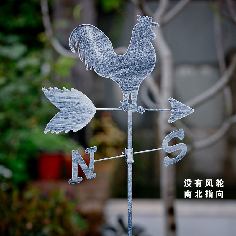 European style retro Iron Rooster windmill wind vane measuring rain device garden terrace flower mirror lawn decoration