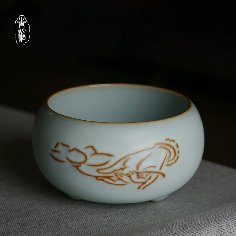 Qing Dan Ru Kiln Tea Cup Cup Master Master Cup Cup Kung Fu Nếm thử Cup Cup tách trà Handmade Handmade - Trà sứ