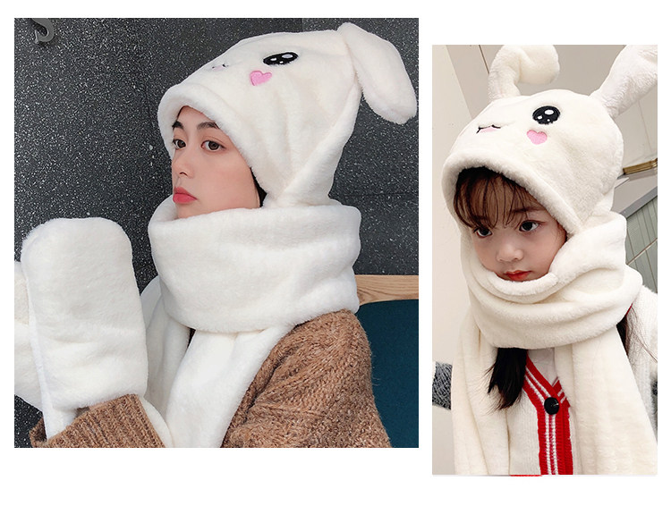 2022新款兔耳朵会动帽子女秋冬季儿童围脖围巾手套三件套一体女童详情19