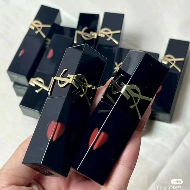 24 New Ysl Saint Laurent Black Tube Lip Gloss Mirror-Like Water-Glossy Heart-Shaped Limited Edition Embossed Lip Gloss # 610 # 416