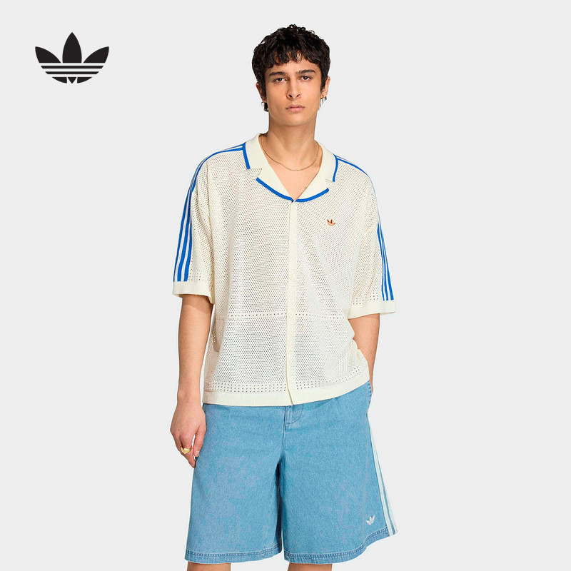 Adidas Adidas Clover Beach Resort Style Shirt 2026 Summer Men's Button Short Sleeve Shirt Kx1223