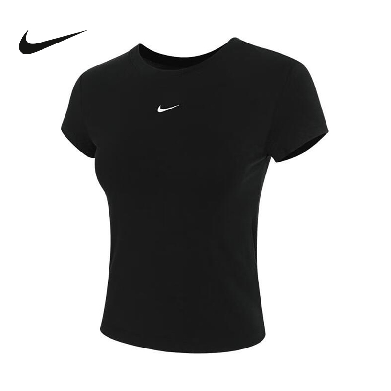 Nike Women's Short-Sleeved Summer Embroidered Logo Round-Neck Breathable Sports Casual High-Waisted Half-Sleeved T-Shirt Fv5509-010