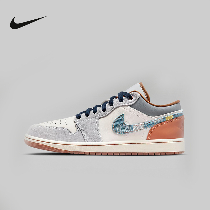 Nike Men's Shoes Air Jordan 1 Aj1 White and Blue Denim Low-Top Retro Basketball Shoes Fz5042-041