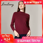 LIAA 俪 雅 秋装 Mới Áo len dài tay áo len mỏng cổ tròn màu đỏ rượu len áo len nữ mùa thu - Đan Cardigan