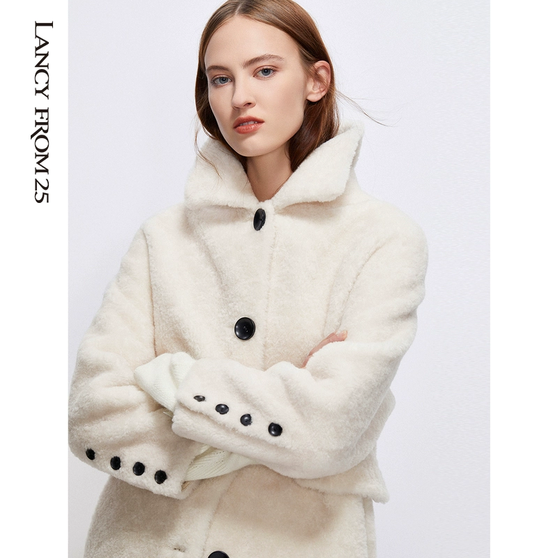 Langzi 2019 mùa đông mới nữ trung suông dài bằng da lộn 100% lông cừu - Faux Fur