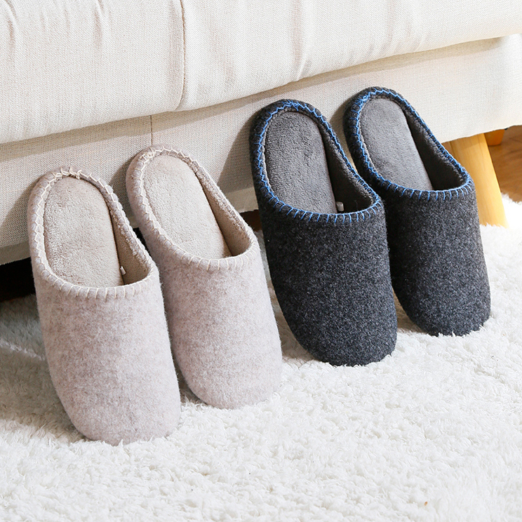 Japanese-Style Autumn and Winter Felt Warm Cotton Slippers for Women, Soft-Soled, Silent for Wooden Floors, Non-Slip for Men, Indoor Home Use