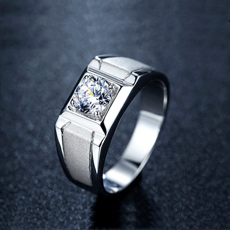 PT950 Platinum American Import Mosanstone Single Drill Sandblasting Ring Pure Silver Frosted 1 Carat Wedding Male Ring Ring