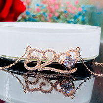 Pure 18K Rose Gold American Import Group Inlaid Mosanstone 520 I Love You Pendant Necklace Platinum Blue Diamond Lock Bone Chain