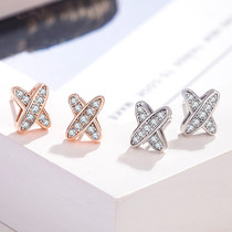 18K rose gold USA imports D color mosanstone X cross micro insert ear decoration Song Huijo with white gold ear nail