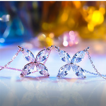 Pure 18K Platinum Import D Color Mosandrill Group Inlaid Four Leaves Flower Necklace Pure Silver Full Drilling Drop Rose Gold Collarbone Chain