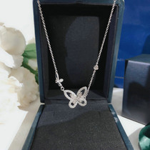 PT950 platinum USA imports D color mosanstone group inlaid full drill double butterfly lock bone chain pure silver pendant necklace woman