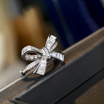 PT950 Platinum Mosanto Diamond Ring Terra Squared Butterfly Knot drilling Wedding Ring Platinum Mosaic Ring Courting for Womens Ins