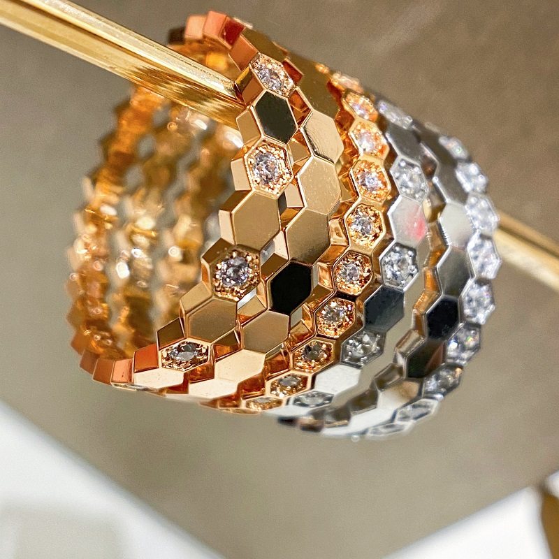 18K platinum honeycomb imported moissanite rose gold AU750 fashion honeycomb rose gold bracelet gold tail ring
