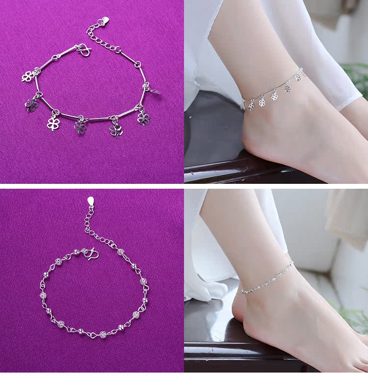 Vòng chân nữ 2018 Phiên bản Hàn Quốc của xương rắn mắt cá chân chuỗi đơn giản học sinh mạ bạc Bạc Sen Sen chuông không phai vòng chân titin ko gỉ